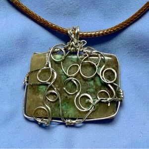 Idaho Owyhee Jasper handmade wire wrapped pendant with cord.  One of a kind